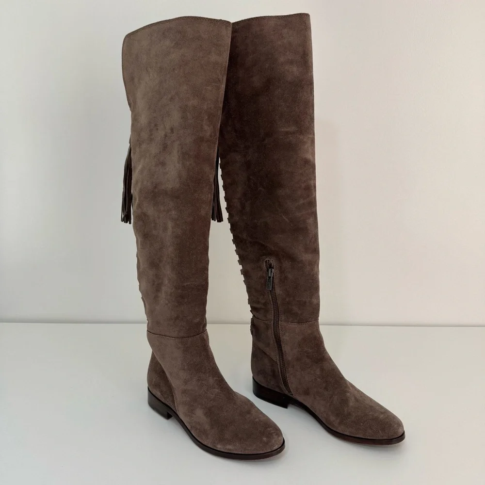 Frye‎ Tina Tassel Lace Back Suede Over The Knee Boots Size 5.5